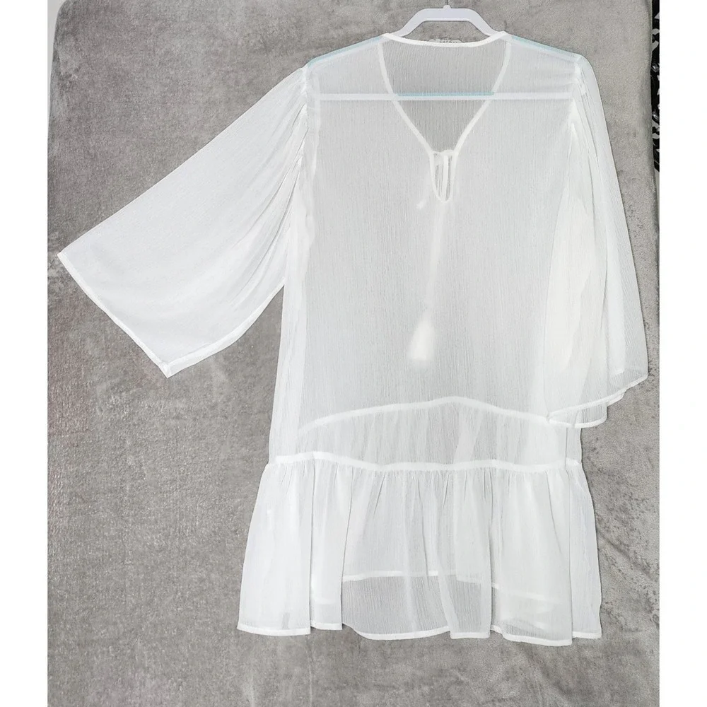 White‎ Sheer Beautiful Coquette Swim Cover Up Size XL Tie Front Western Boho